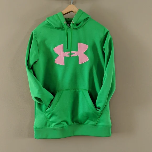 EUC Under Armour Green and Pink hooded sweatshirt - Picture 8 of 11
